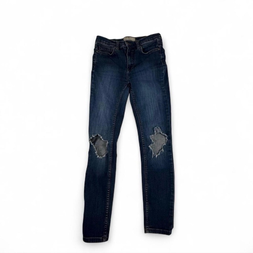 Free People Dark Blue Ripped Skinny Jeans